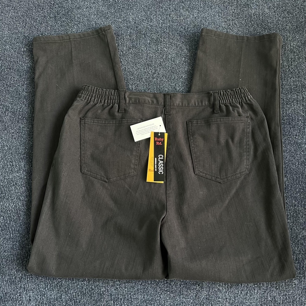 Ruby Rd Jeans Womens 12 Black High Rise Straight Classic Stretch Denim Pants